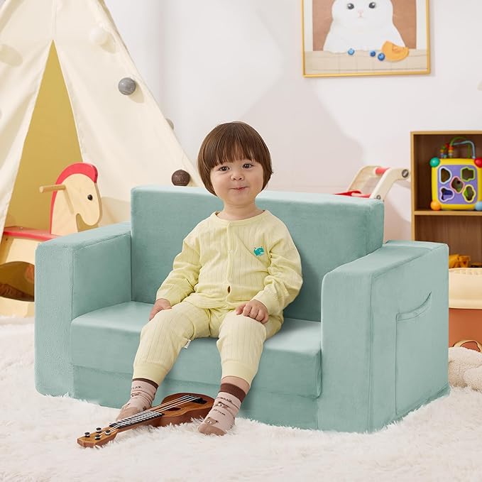 Kids Couch, 2-in-1 Toddler Chair Comfy 1-3 Years, Convertible Kids Chair - Image 2