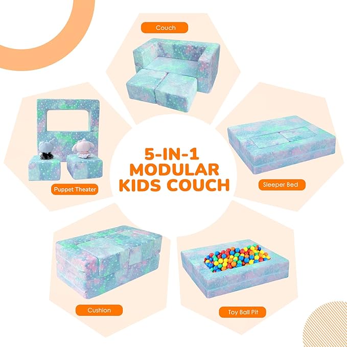 MeMoreCool Kids Sofa Couch, Glow in Dark Couch Sofa, Modular Convertible Kids - Image 4