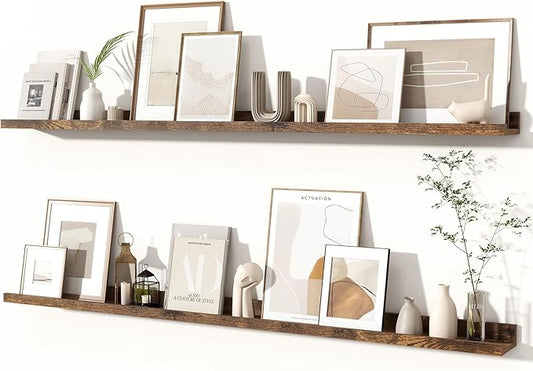 Fun Memories Picture Ledge Shelves Set of 2, 55 Inch Rustic Wall Mounted by FunMemories