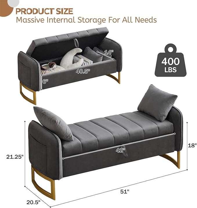 End of Bed Storage Bench, Storage Ottoman Bench - Image 2