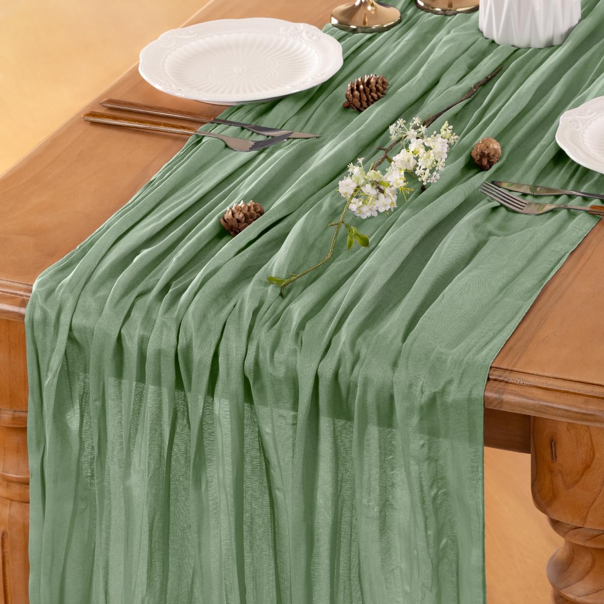 Sage Green Table Runner Cheesecloth Table Runner 10FT Farmhouse Table Runners 120 Inches Fall Table Decor Dining Room Centerpiece Wedding Boho Baby Shower Birthday