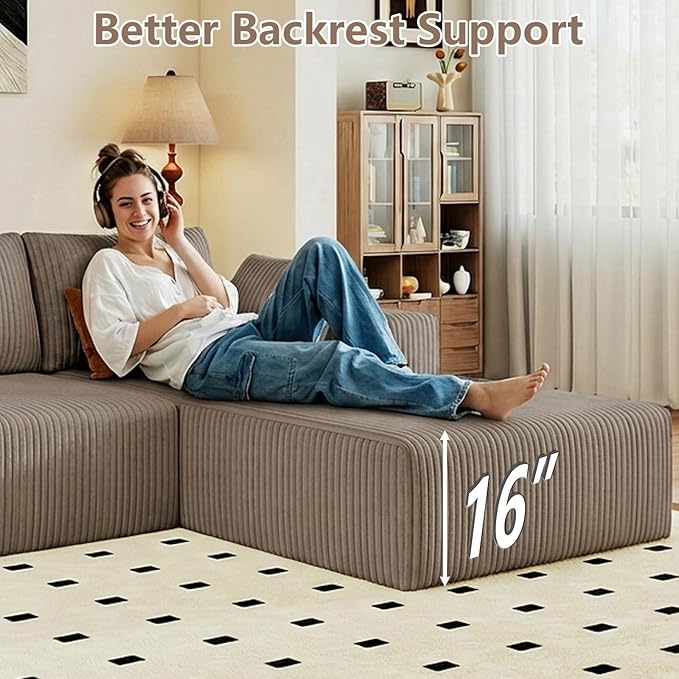 95" Cloud Sectional Couch with L-Shape Chaise, Modular Comfy Sofa Chaise Longue - Image 5