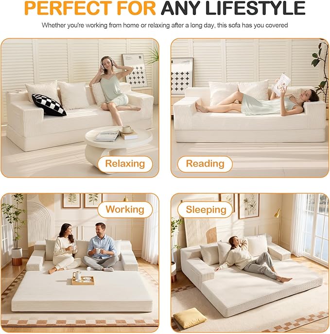 Erament Convertible Futon Sofa Bed Couch, Compression Boneless Floor Couch Sofa - Image 6