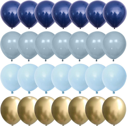 Navy Blue Gold Balloons, 12 Inch Dusty Light Blue Golden Latex Balloon Set for Boys Birthday Winter Wonderland Wedding Baby Shower Party Decorations