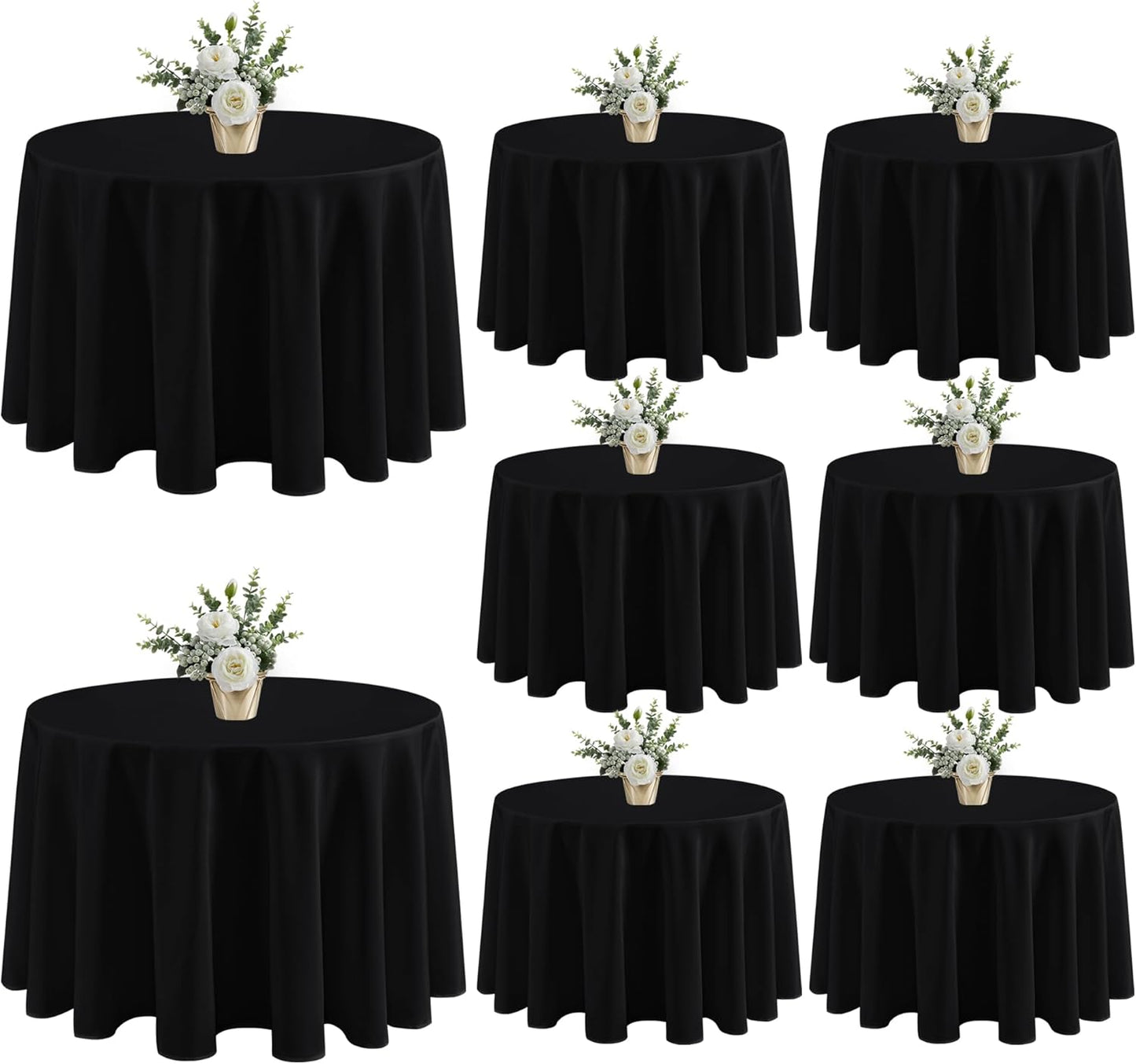 Fitable 8 Pack Black Table Cloths 120 Inch Round - Stain Resistant and Washable Tableclothes, Polyester Fabric Table Covers for Wedding, Party, Banquet, Formal Events