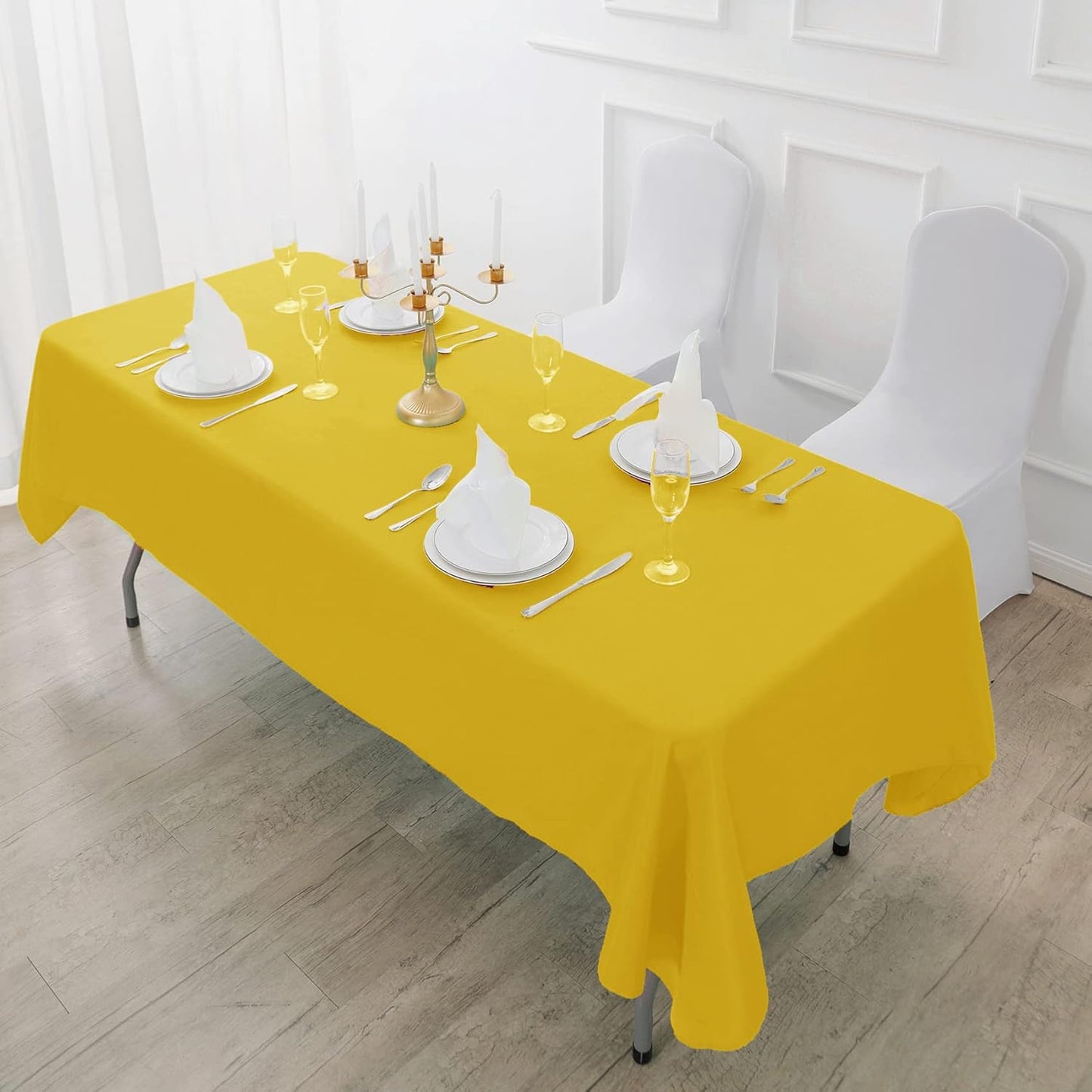 Fokitut 2 Pack Waterproof Rectangle Tablecloth, 60x120 Inch,Stain Resistant and Wrinkle Polyester Table Cloth, Fabric Table Cover for Kitchen Dining, Wedding, Party, Holiday Dinner-Yellow