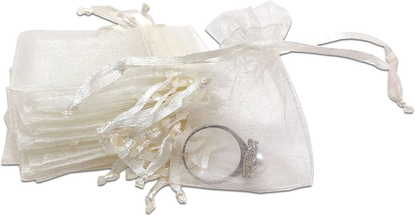 TheDisplayGuys 48-Pack 2" x 2-3/4" Cream/Beige Sheer Organza Gift Bags with Drawstring, Jewelry Candy Treat Wedding Party Favors Mesh Pouch