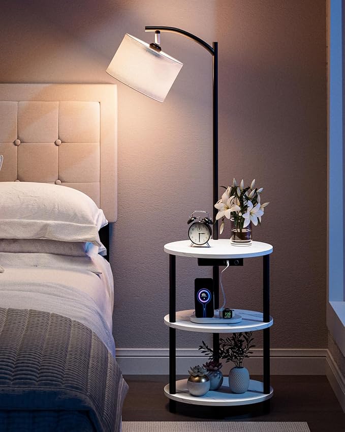 Round Side Table with Lamp and USB Ports, 3-Tier Small End Table - Image 7