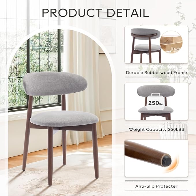 COLAMY Wooden Dining Chairs Set of 6, Modern Fabric Upholstered Dining Room - Image 5