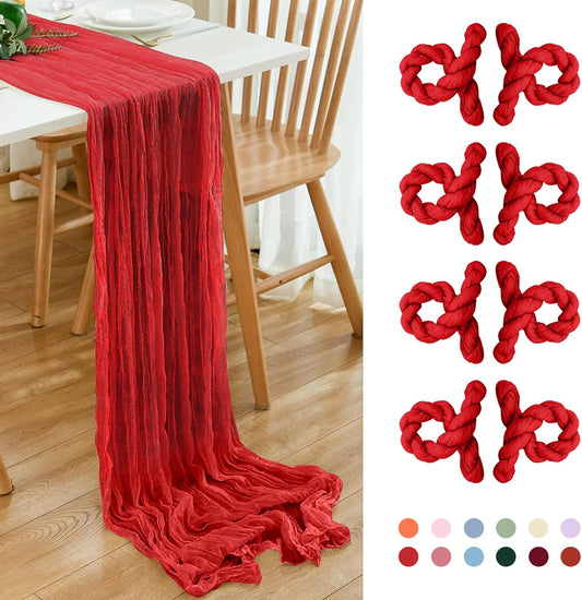 8 Pack 10Ft Red Cheesecloth Table Runner 35x120 inch Boho Gauze Cheese ClothsTable Runners Long Wrinkled Sheer Romantic Table Runner for Wedding Bridal Shower Birthday Party Table Decor