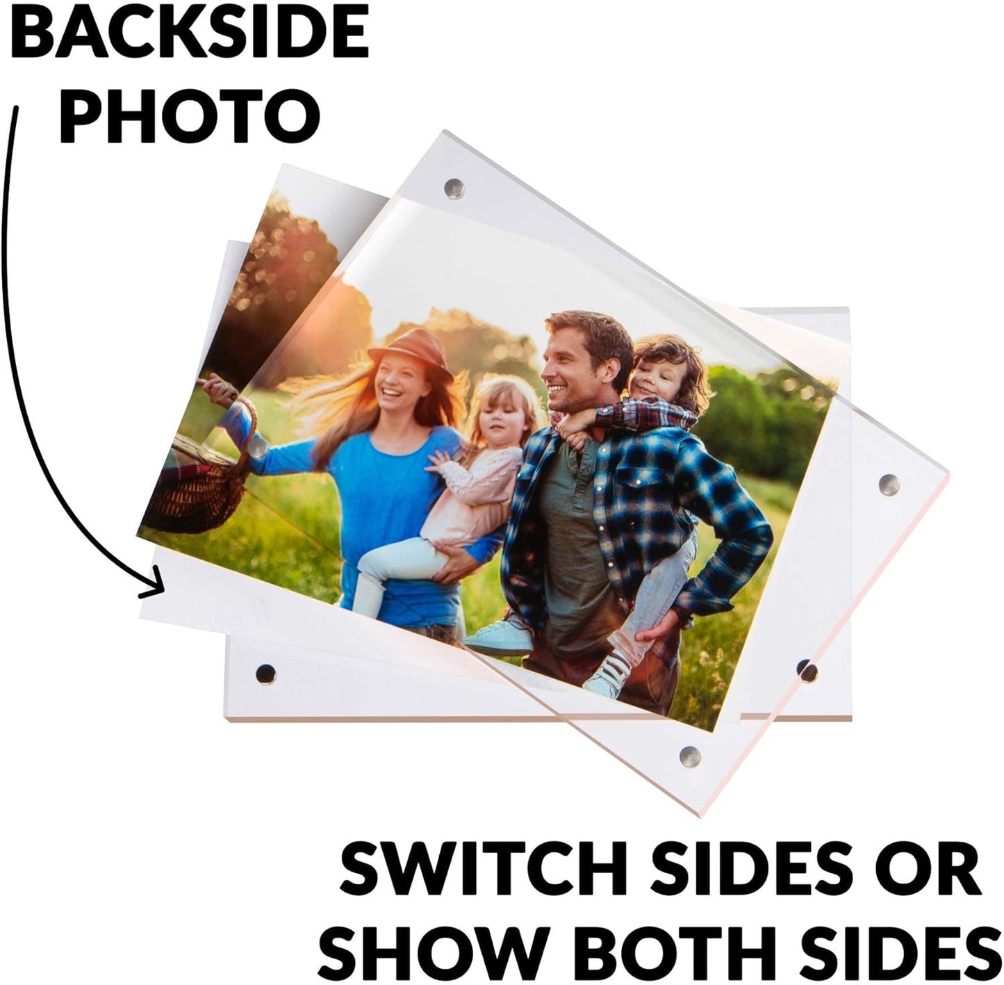 SimbaLux Magnetic Acrylic Picture Photo Frame 5x7 inches (3 Pack), Clear Glass Like, Double Sided Frameless Desktop Floating Display, Free Standing, Easy to Change