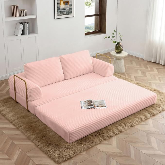 HANXIN 80 Inch Convertible Sleeper Sofa Bed, High Back Plush Corduroy Folding - Image 2
