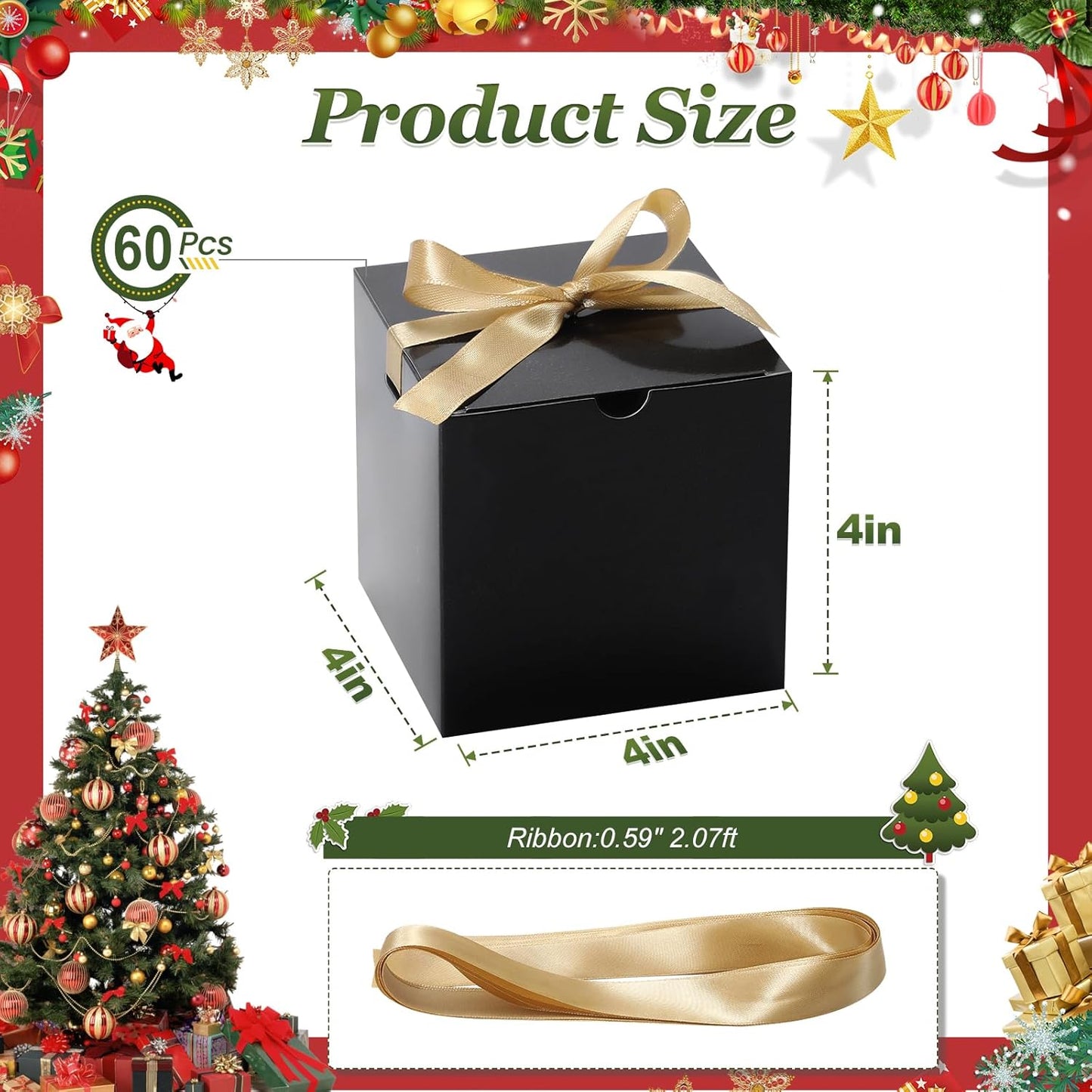DOYIDE Small Gift Boxes, 60 Pcs 4x4x4 Inch Black Elegant Paper Box with Ribbons, Party Favor Boxes for Candy Cupcake Christmas Wedding Baby Shower Bridesmaids Birthday