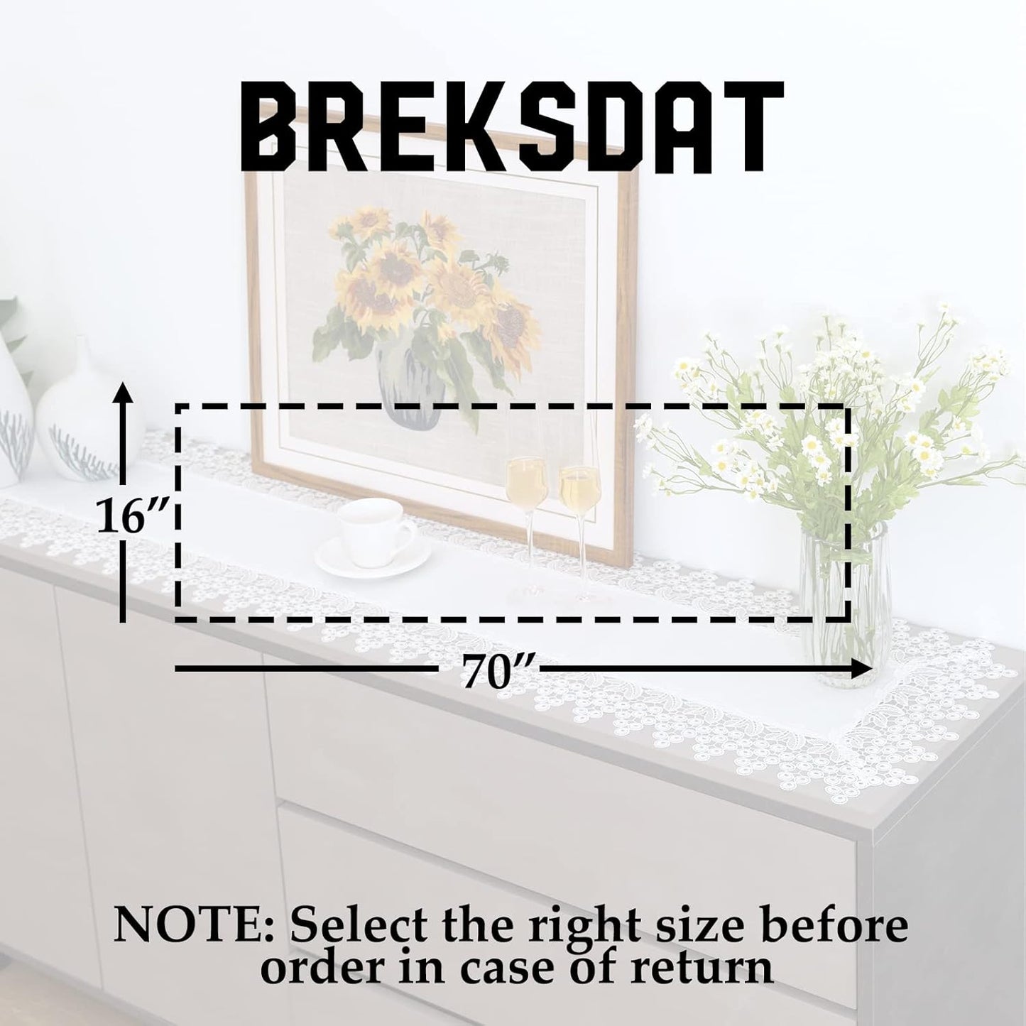 White lace Premium Rectangle Farmhouse Table Runner Waterproof OilProof SpillProof AntiShrink Soft Wrinkle Resistant Decorative Fabric Table Cover Kitchen Dinning Party Wedding Banquet