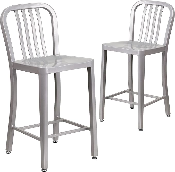Flash Furniture Gael Commercial Grade 2 Pack 24" High Silver Metal by FlashFurniture