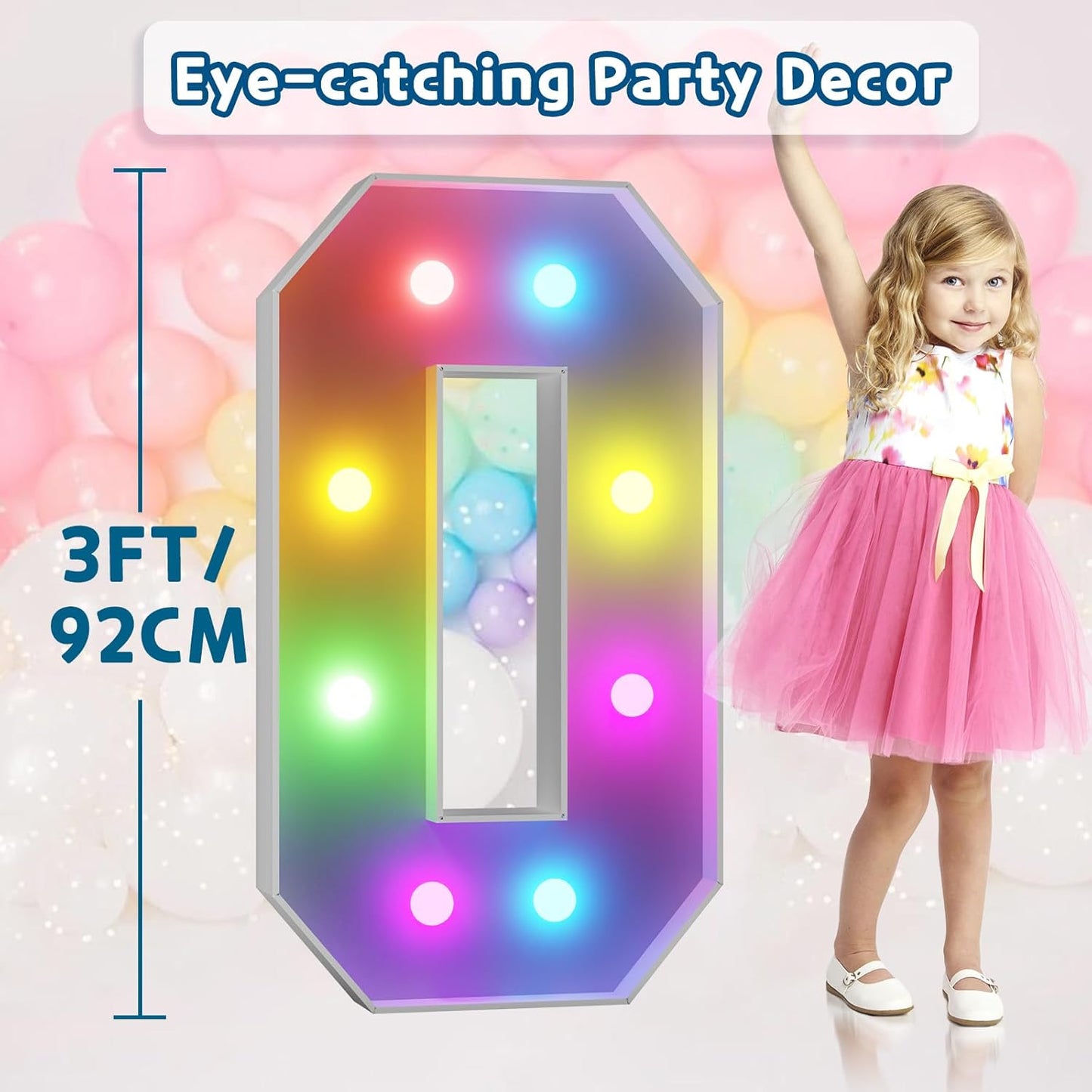 imprsv 3FT Colorful Marquee Numbers,18 Colors Number 0 with Remote, Light Up Numbers Sign for 50th Birthday Decorations Anniversary Party Decor, Pre-Cut Foam Board Kit, Mosaic Sign for Balloon