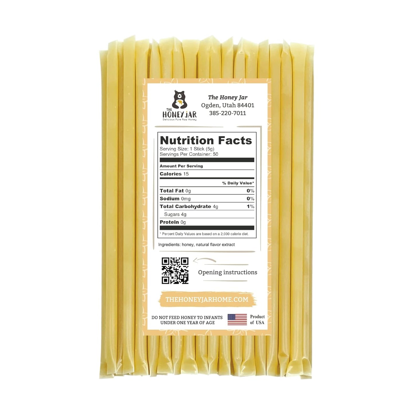 The Honey Jar Vanilla Flavored Honey Sticks - Pure Honey Straws For Tea, Coffee, or a Healthy Treat - One Teaspoon of Flavored Honey Per Stick - Made In The USA with Real Honey - (50 Count)