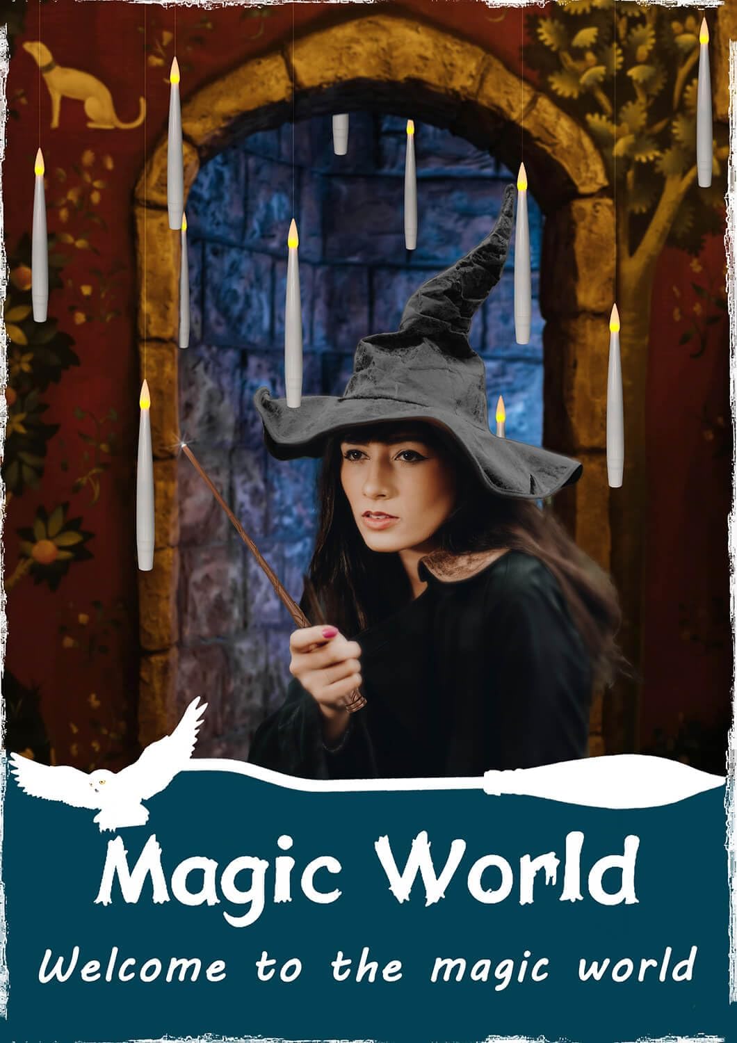 Leejec Floating Candles with Magic Wand Remote (6/18H Timer), 20pcs 6.1” Hanging Flameless Taper Candles, Flickering Warm Light, Halloween Christmas Classroom Windows Wedding Party Decor(White)