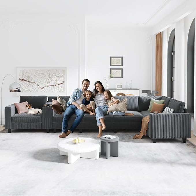 KEIKI 133" L-Shaped Oversized Corduroy Modular Sectional Sofa - Image 3