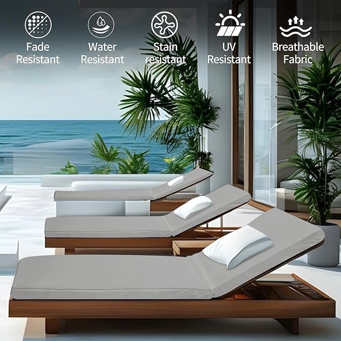 Outdoor Chaise Lounge Cushions for Patio, Waterproof Replacement Seat Cushions - Image 2