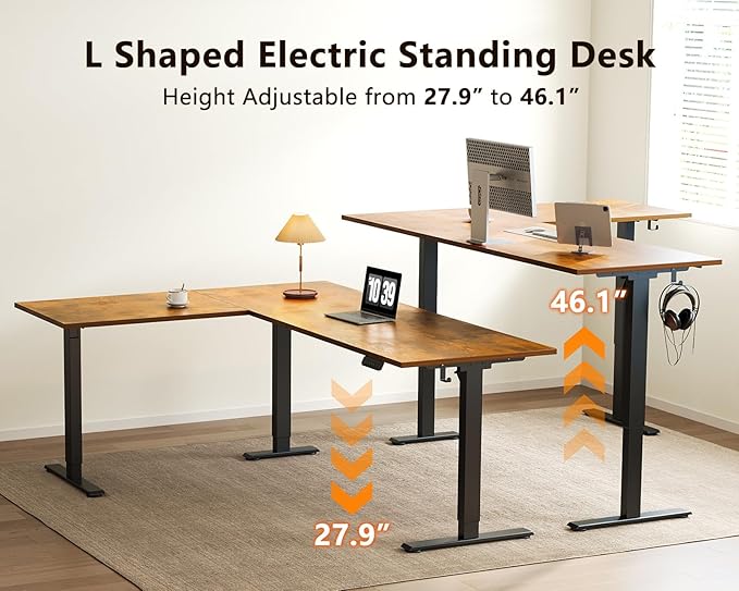 Casaottima 71 Inch Reversible Electric L Shaped Standing Desk, Height - Image 4