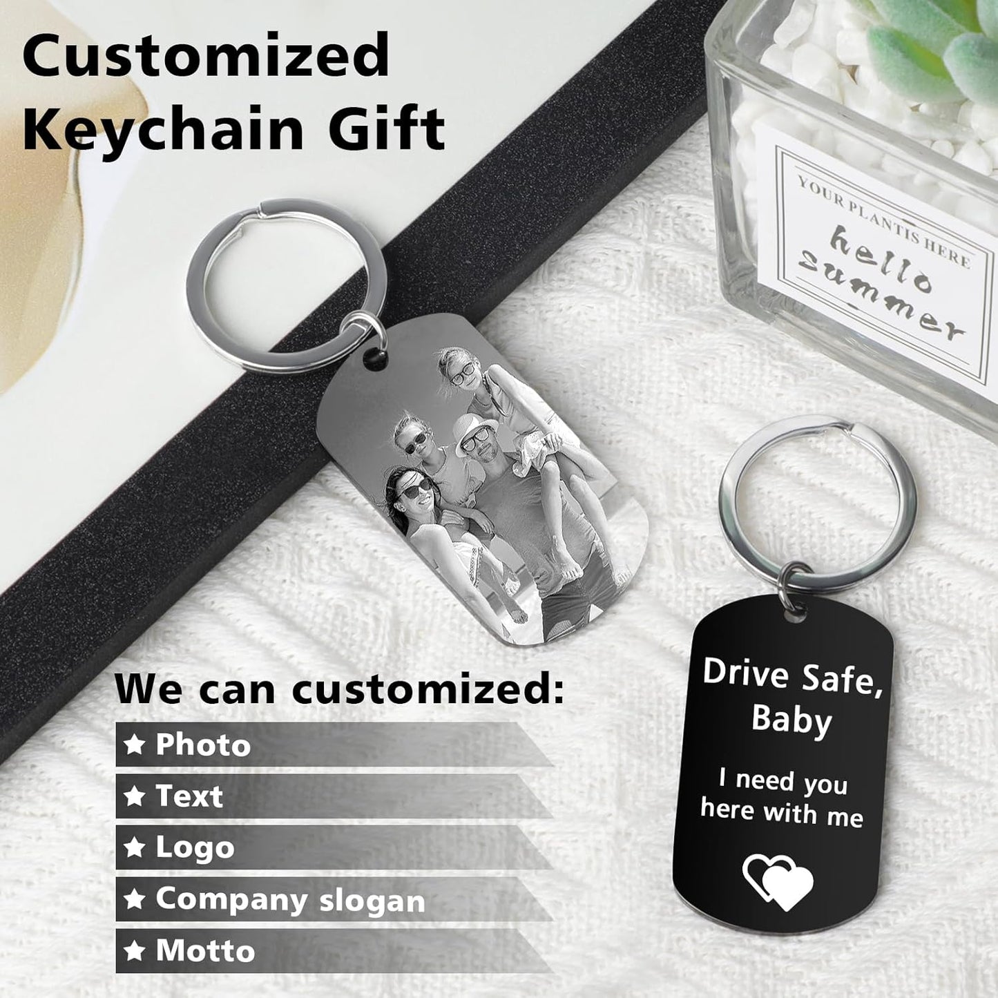 Personalized Keychain with Engraved Photo & Text Customized Custom Gift for Boyfriend, Girlfriend Valentine's Day gift