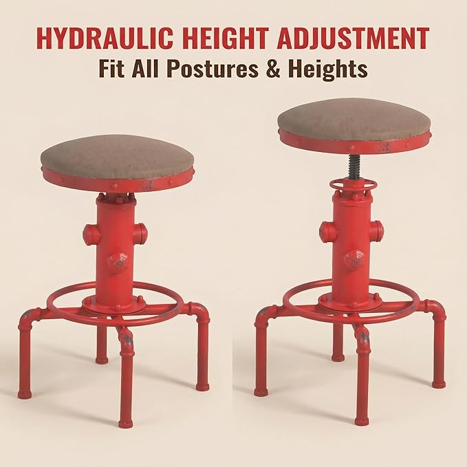 Topower Antique Vintage Industrial Barstool PU Leather Water Pipe Fire Hydrant - Image 4