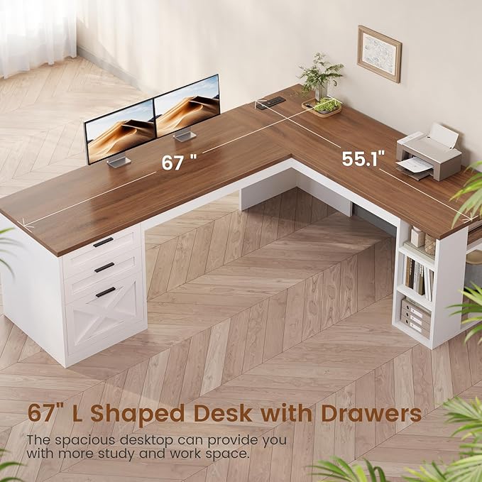 SEDETA Farmhouse 67" L Shaped Desk - Image 7