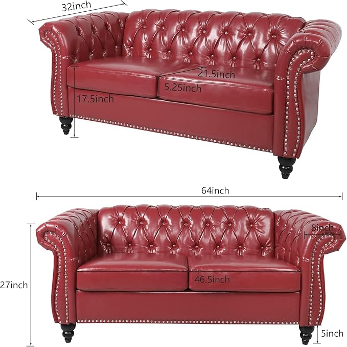 Mid-Century 2 Seater Sofa, Faux Leather Loveseat - Image 2