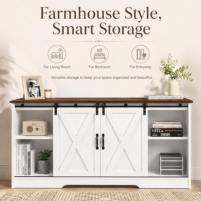 4 EVER WINNER Farmhouse Coffee Bar Cabinet, Kitchen Storage Cabinet, Coffee - Image 3