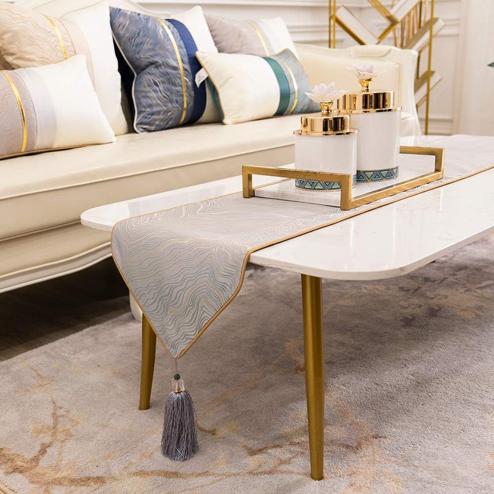 Avigers 12 x 72 Inch Decorative Luxury Abstract Striped Silver Gray Table Runners with Tassels for Home Living Room Bedroom Art Decor Wedding