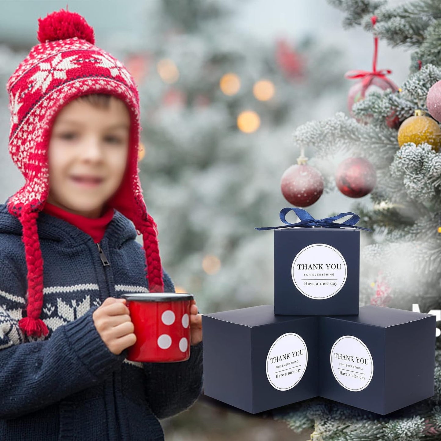 COTOPHER Small Gift Boxes 100 Pack 4x4x4 inches Navy Gift Boxes with Lids for Gifts, Crafting, Wedding Party Favor, Cupcake Boxes, Candy, Bridesmaids Proposal Box with Ribbons and Stickers (Navy, 100