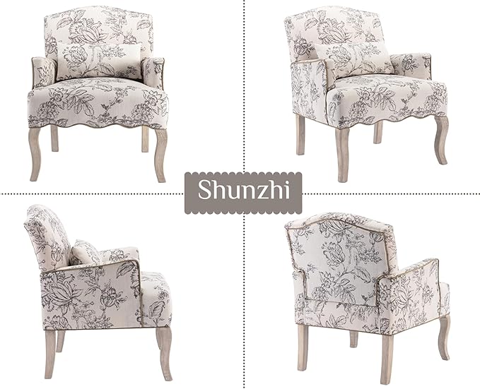 Shunzhi Floral Accent Chairs Farmhouse Upholstered Armchair Linen Reading Chair - Image 8