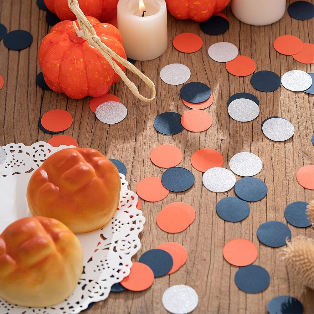 Orange Navy Blue and Silver Glitter Confetti Table Decoration for Graduation Birthday Galaxy Bachelor Theme Party,1.2 inch in Diameter,200 Counts