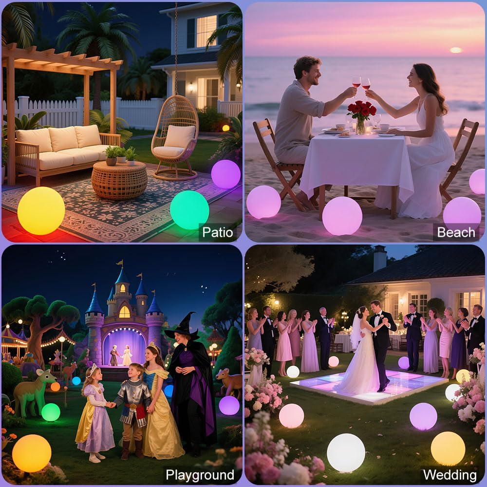 10-in Glowing LED Ball Light, Dimmable 16 RGB Color 4 Mode Glowing Orb Lights w/Remote, Rechargeable Light Up Ball Orb Lamp, Waterproof Outdoor Globe Lights Mood Lamp for Home Garden Party Path Decor
