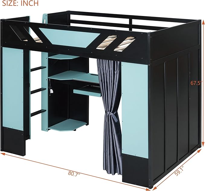 Full Size Wood Loft Bed with Built-in Workstation, Smart Storage, RGB Lighting - Image 2