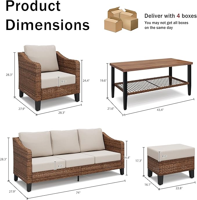6-Piece Patio Conversation Sets, Outdoor Sectional Sofa - Image 3