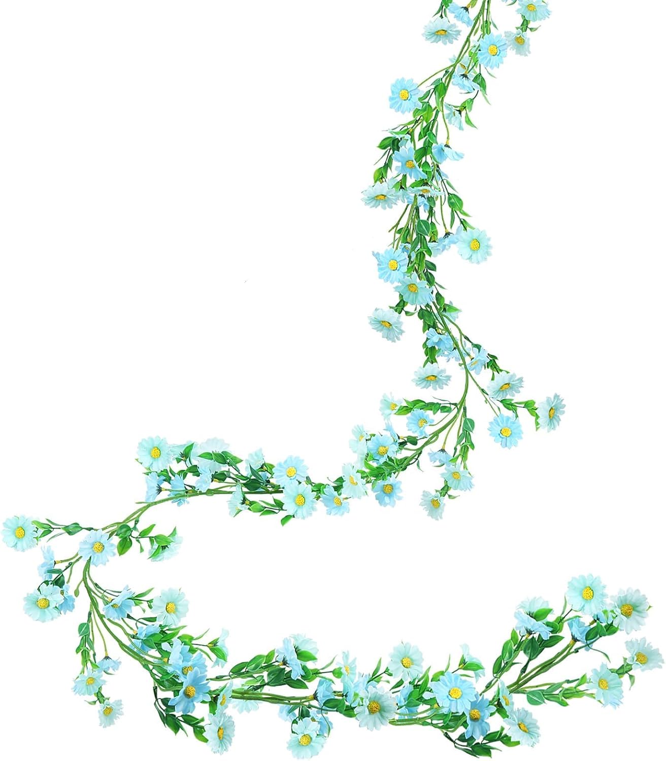 6.5Ft Artificial Blue Flower Garland Fake Daisy Floral Garland Hanging Flowers Silk Vines with Green Leaves for Backdrop Arch Wall Home Indoor Tiffany Blue Wedding Decor