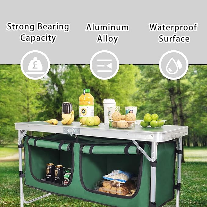 CampLand Outdoor Folding Table Aluminum Lightweight Height Adjustable - Image 3