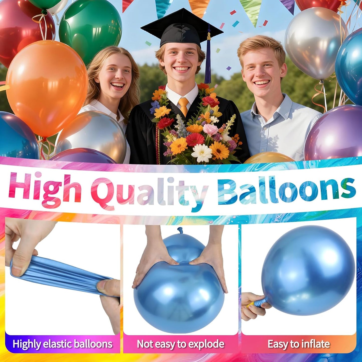 KAWKALSH Metallic Colorful Balloon 12 Inch, 110pcs Latex Party Balloons Helium Bright Color for Birthday Baby Shower Wedding Party Supplies Arch Garland Decoration