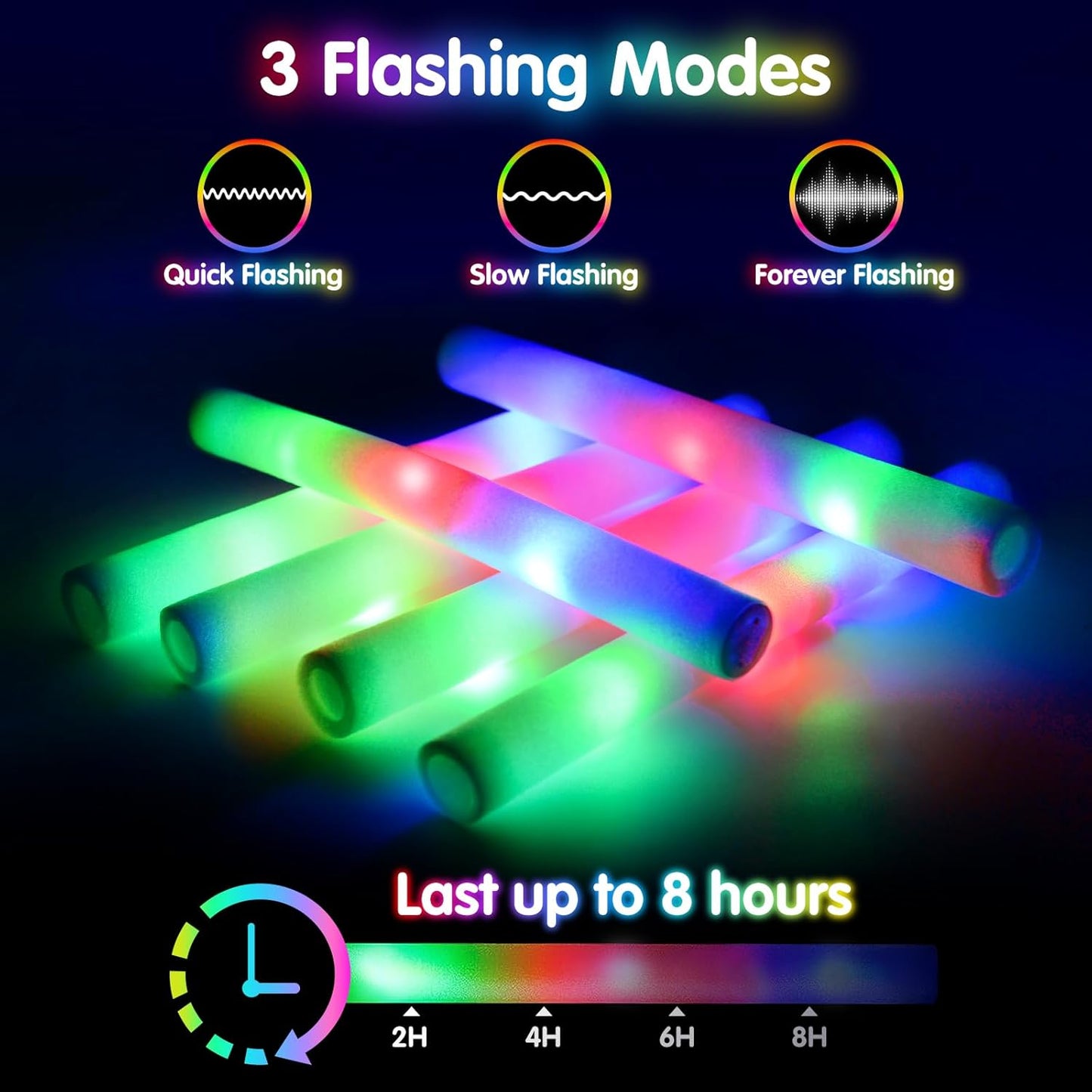 66 PCS Foam Glow Sticks, Glow In The Dark Party Supplies, Foam Light up Sticks with 3 Modes Colorful Flashing, Glow Party Supplies, Foam Glow Sticks Bulk for Wedding, Party, Concert, Raves, Birthday