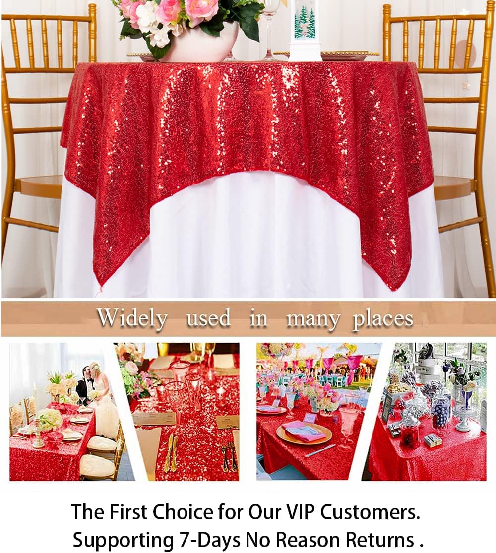 ShinyBeauty Small Tablecloth Square 36x36-Inch Red Sequin Tablecloth Glitter Table Cover Overlay Square Red Wedding Table Cloths Sequin Fabric Tablecloth for Round Table Birthday Party Baby Shower