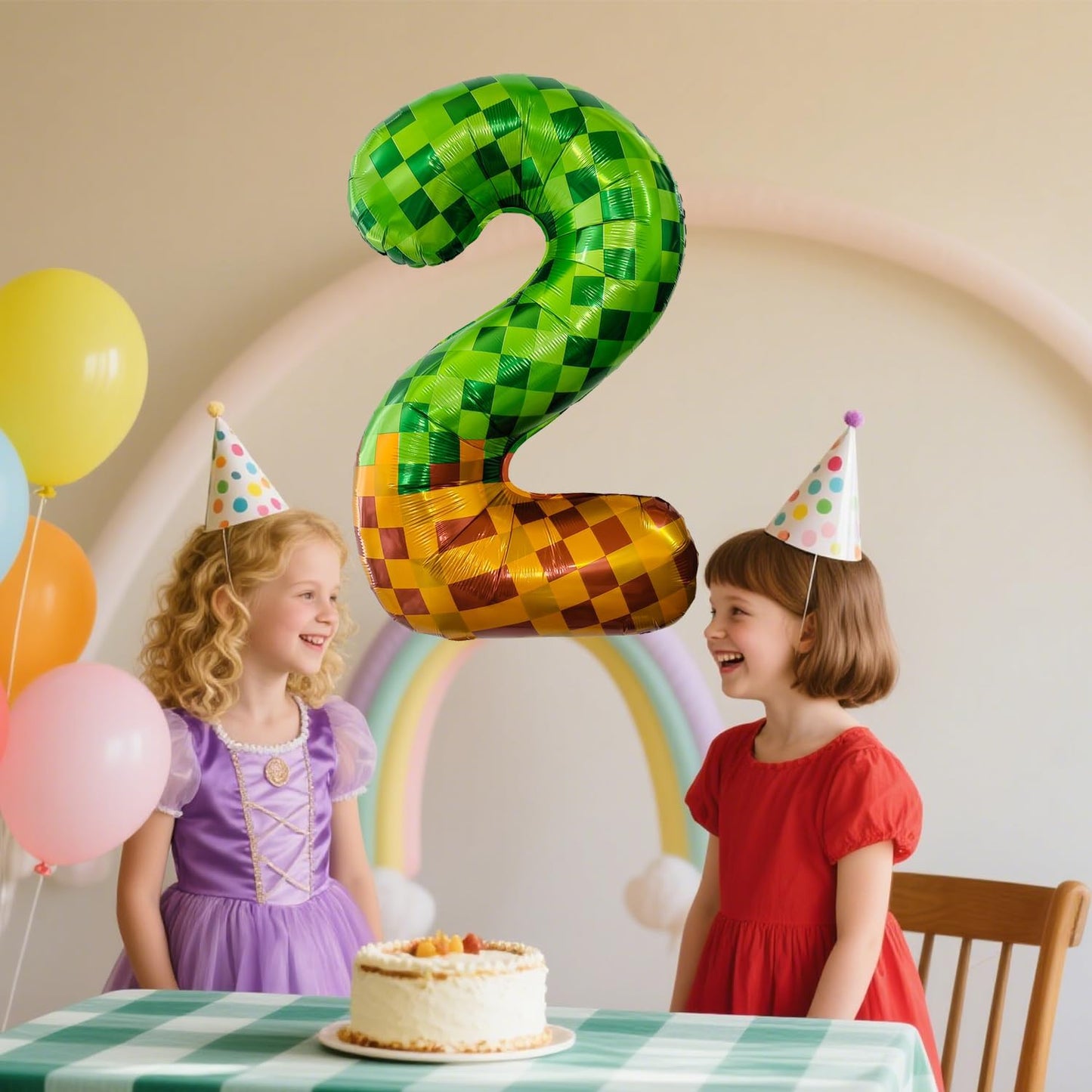 Pixel & TNT Theme 40in Giant Number Balloons - Foil Mylar Birthday Party Decorations for Kids Adults Cumpleaños, Block Style Pixel Art Shape Balloon Decor Supplies (Pixel, Number 2)