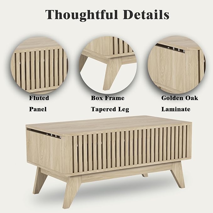 Lift Top Coffee Table with Hidden Compartment, Mid Century Modern Coffee Table - Image 6
