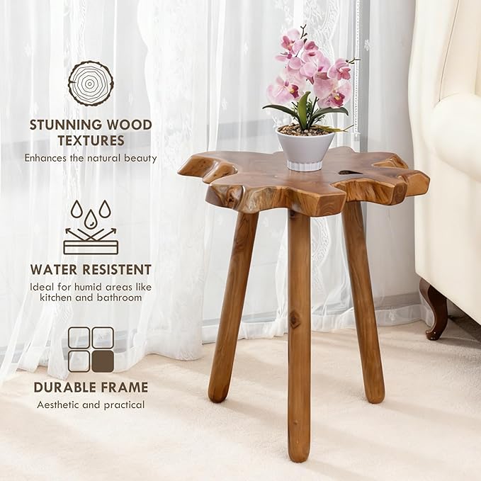 Natural Teak Wood Live Edge Side Table - Image 5