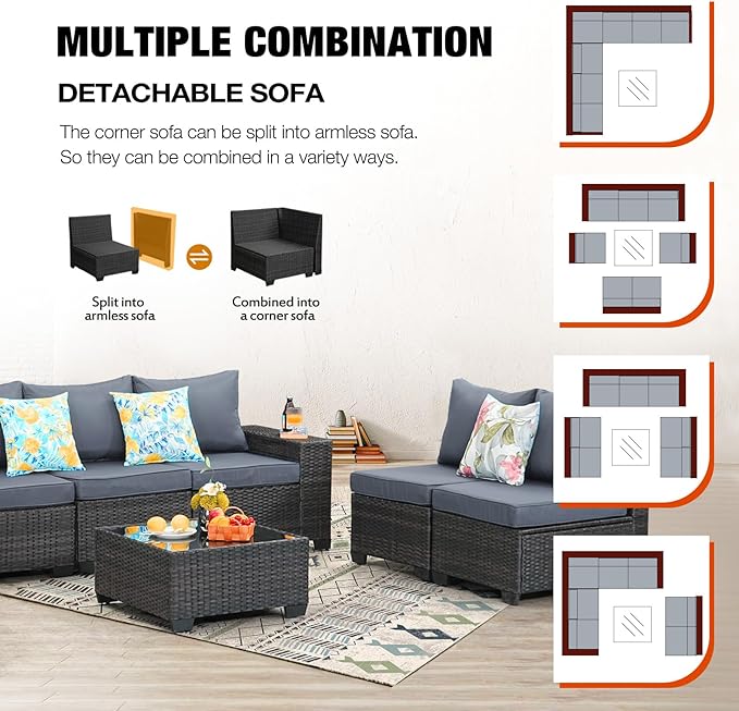JOYURE 8 Pieces Patio Furniture Set All-Weather Outdoor Wicker Sectional - Image 6
