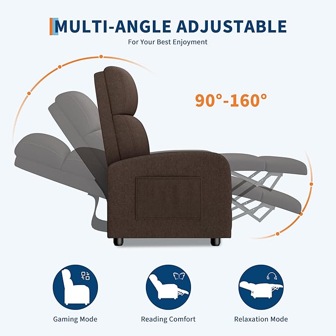 GarveeHome Linen Fabric Manual Recliner Chair, - Image 4