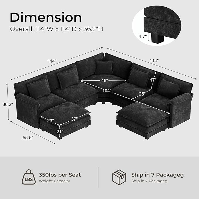 ELUCHANG 114" Oversized V-Shaped Cloud Couch Modular Sectional Sofa - Image 2