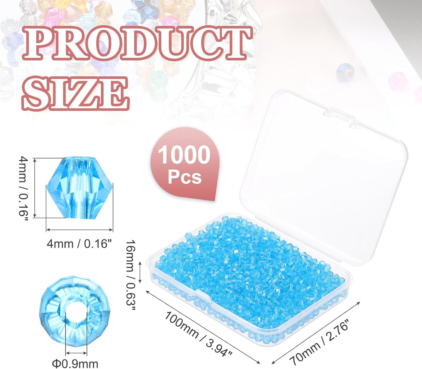 PATIKIL 1000pcs 4mm Bicone Glass Crystal Beads, Faceted Glass Spacer Beads with Box for Jewelry Making Bracelet Necklace Earrings DIY Suncatcher Craft, Sky Blue