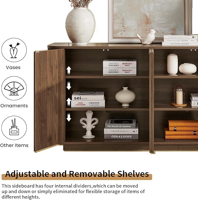 LKTART 64" Buffet Cabinet with Storage, Modern Fluted Accent Sideboard Media - Image 6